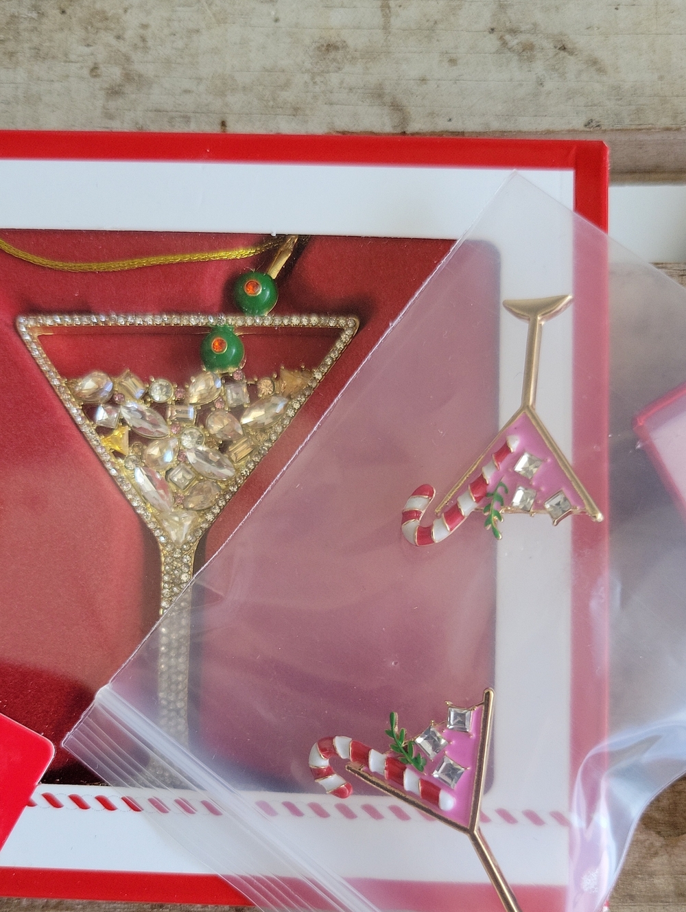 Festive Martini Christmas Ornament  With Earrings